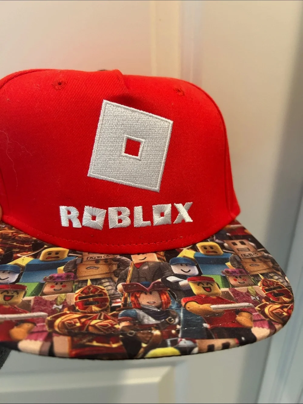 Roblox Gamer Logo Red Snapback Hat with vibrant multiple character Brim size OS